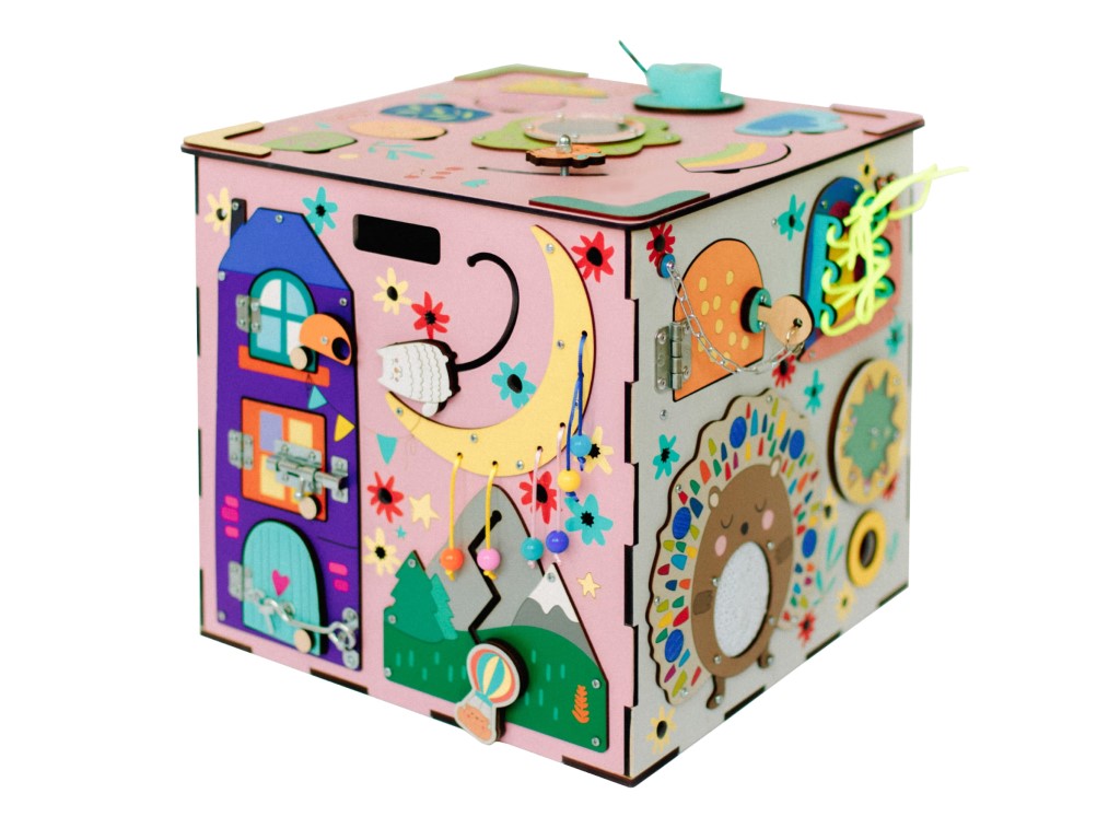 Tableau d'activités cube XXL avec LED - rose