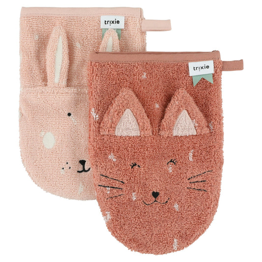 Lot de 2 gants de toilette | Mme, Chat - Mme, Lapin