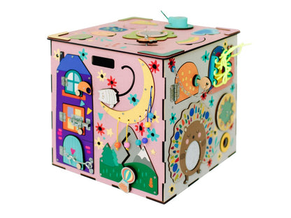 Tableau d'activités cube XXL avec LED - rose