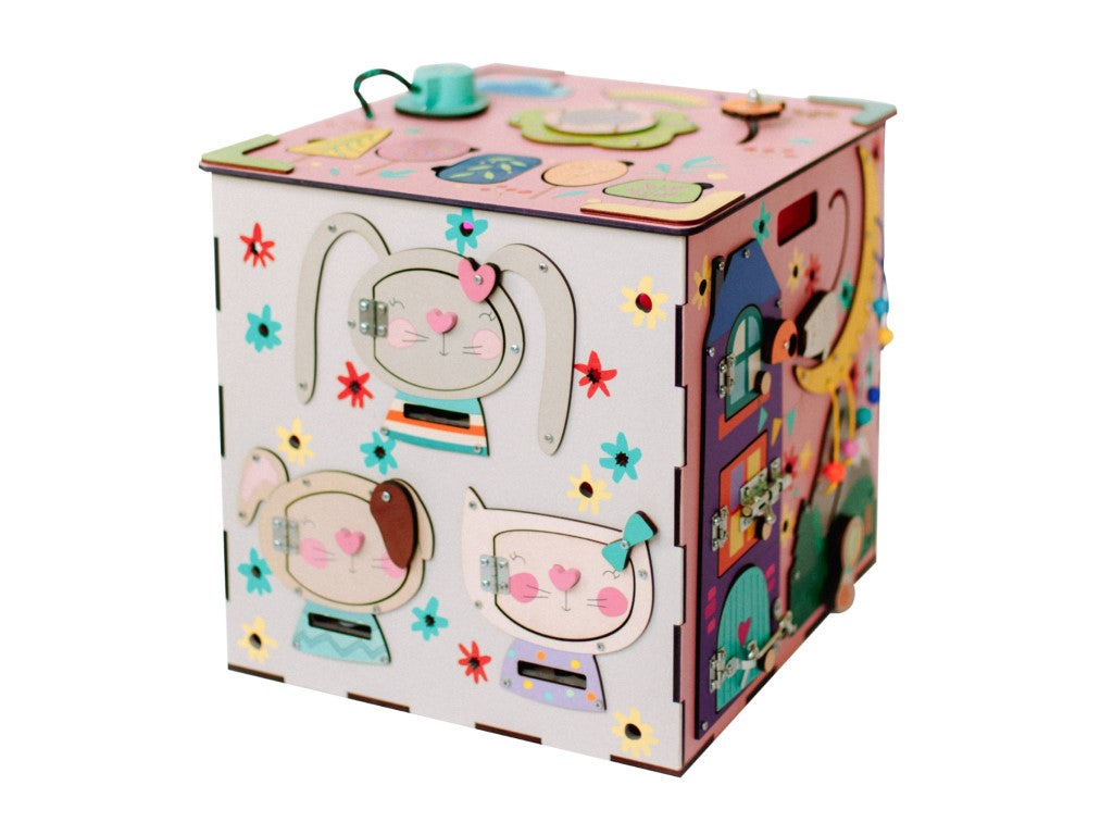 Tableau d'activités cube XXL avec LED - rose