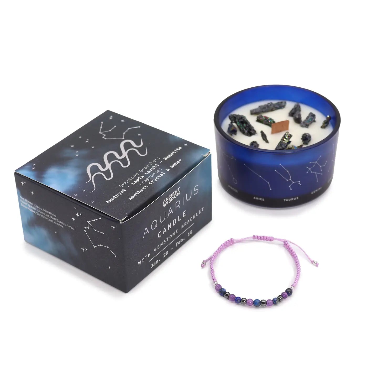 Bougies en Cristal du Zodiaque avec Bracelet en Gemmes