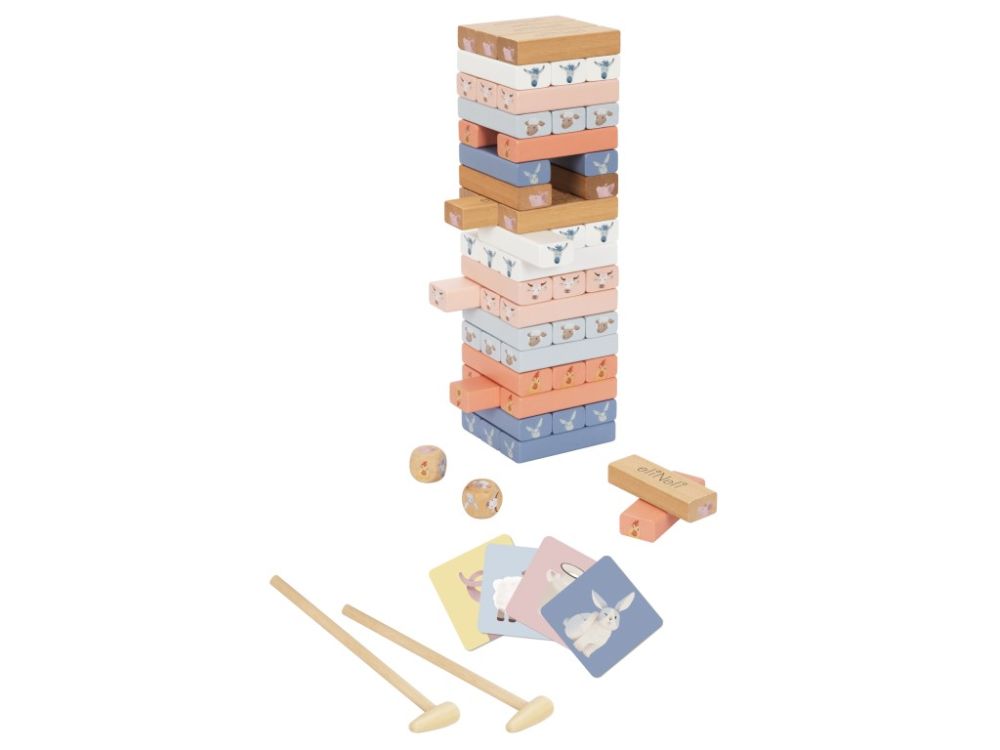 Tour en bois jenga avec animaux de la ferme