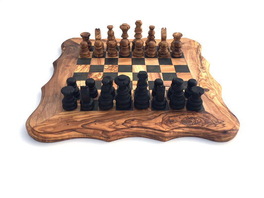 Jeu d’échecs avec plateau taille M en bois d’olivier fait main