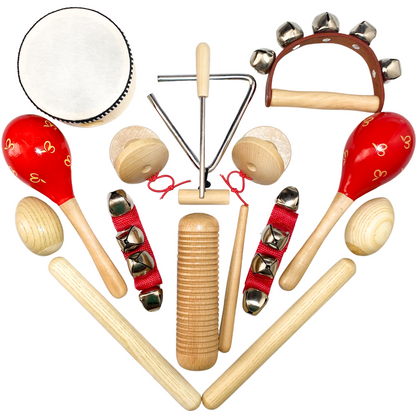 Ensemble d'instruments de musique de 15 pièces en bois