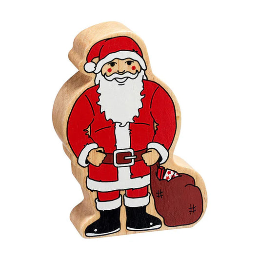 Père Noël bois naturel peint