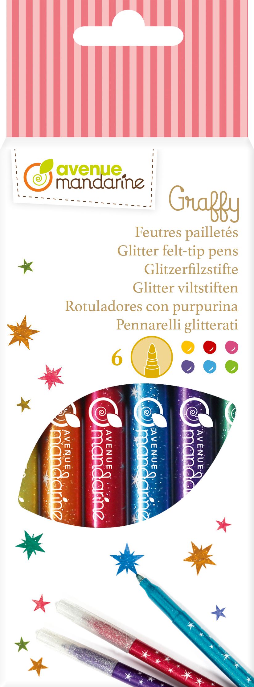 Pochette de 6 feutres pailletés