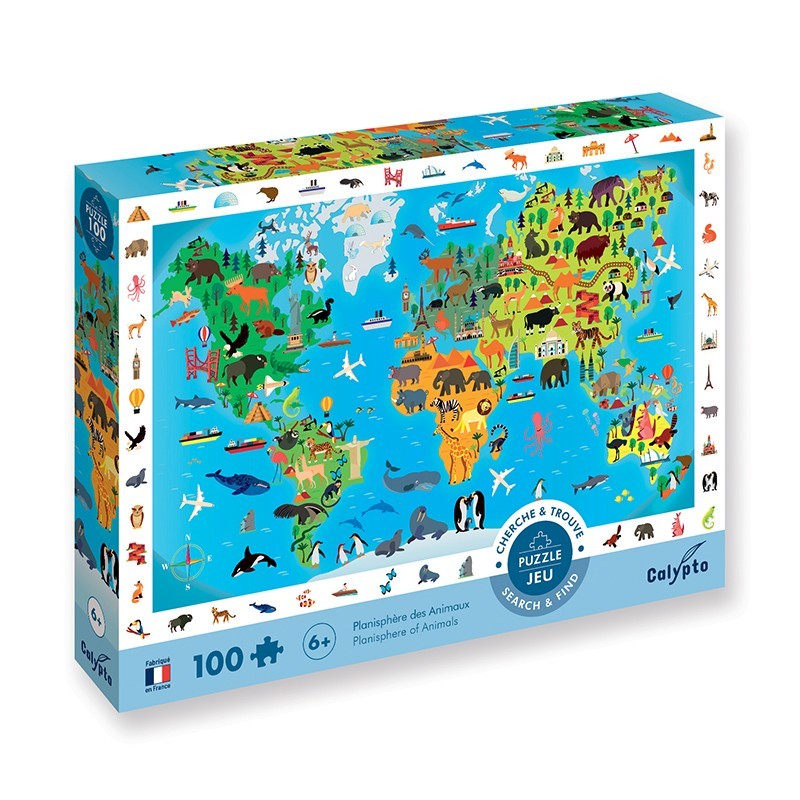 Puzzle 100 pcs - Cherche et Trouve - Planisphère