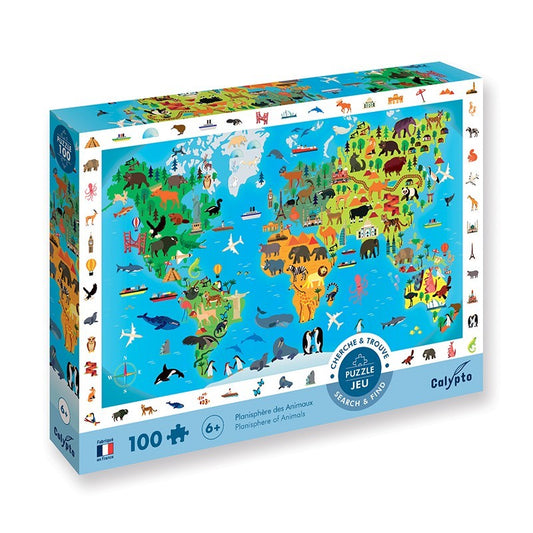 Puzzle 100 pcs - Cherche et Trouve - Planisphère