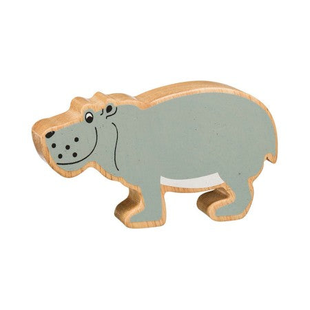 Hippopotame bois naturel peint