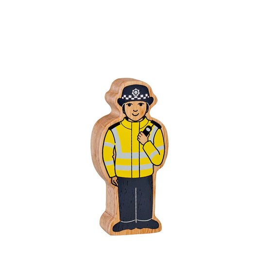 Policière jaune et noir en bois naturel