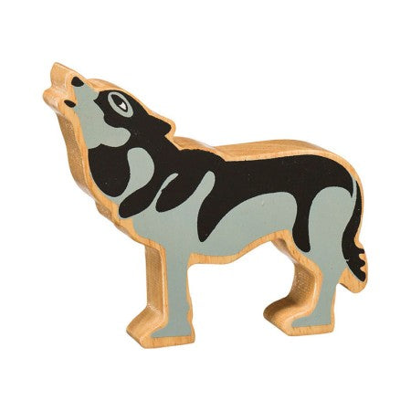 Loup bois naturel peint